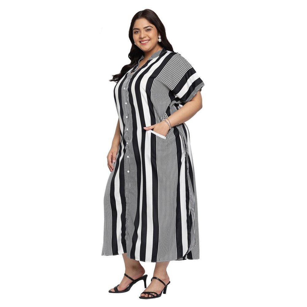 Gypsie Blu Women Button Down Plus Size Kaftan Dress Side Slit Maxi for Partywear - Picture 5 of 9